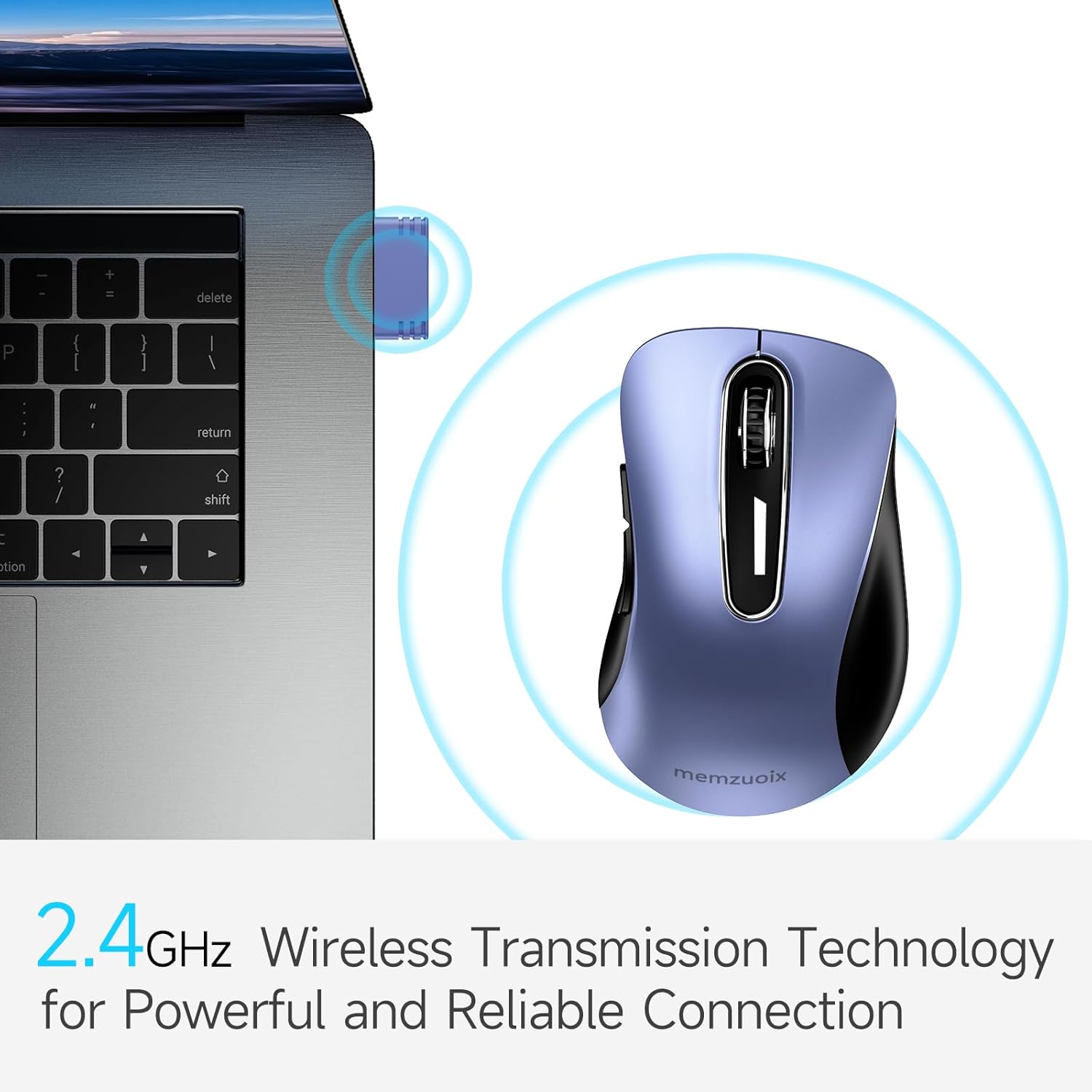 Color Purple memzuoix 2.4G Wireless Mouse, 1400 DPI Mobile Optical Cordless Mouse with USB Receiver, Portable Computer Mice Wireless Mice for Laptop, PC, Desktop, MacBook, 5 Buttons (Navy Blue)